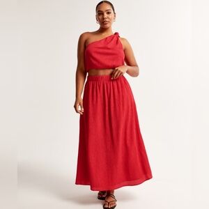Abercrombie & Fitch red orange one shoulder crop top and skirt set